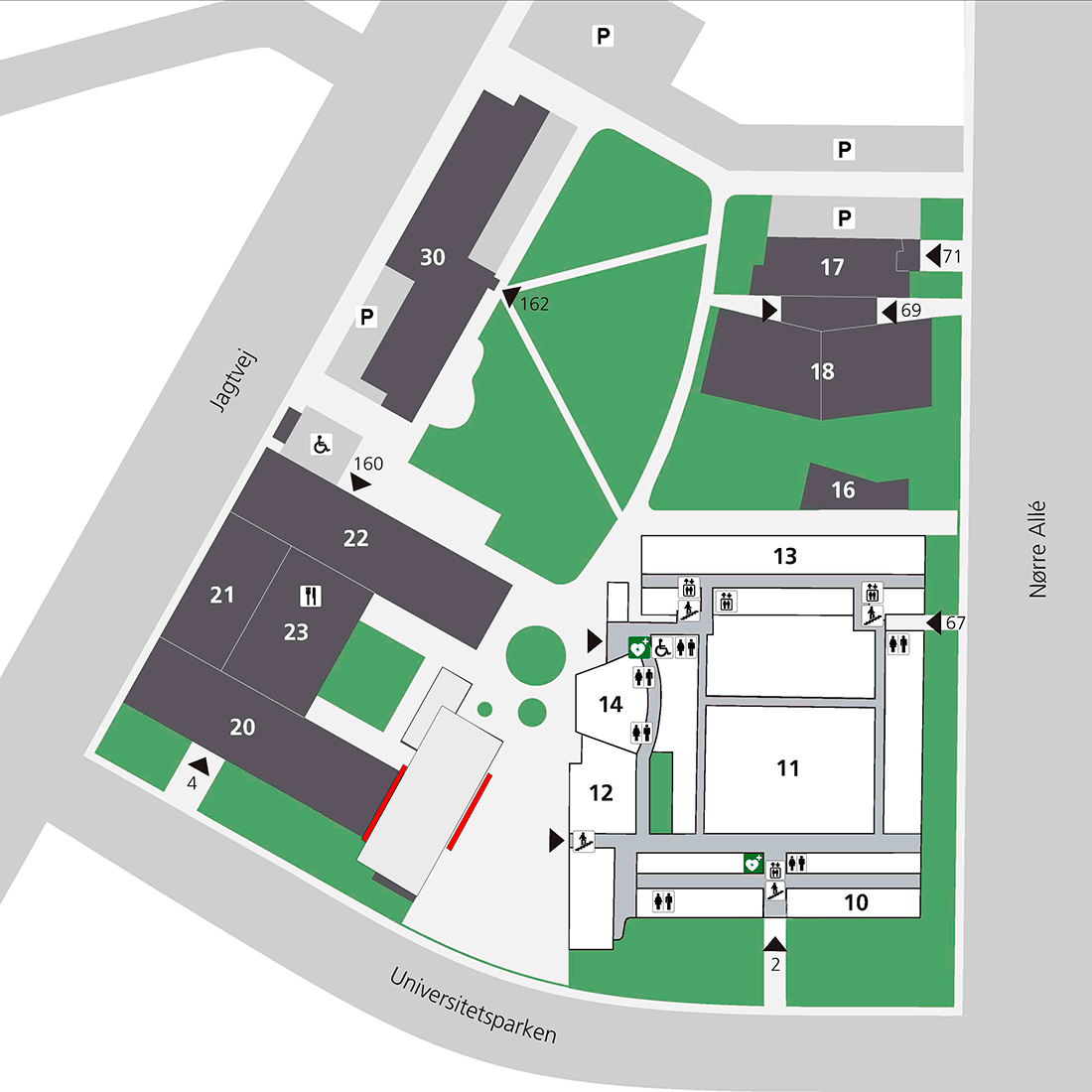 Map over buildings at PharmaSchool
